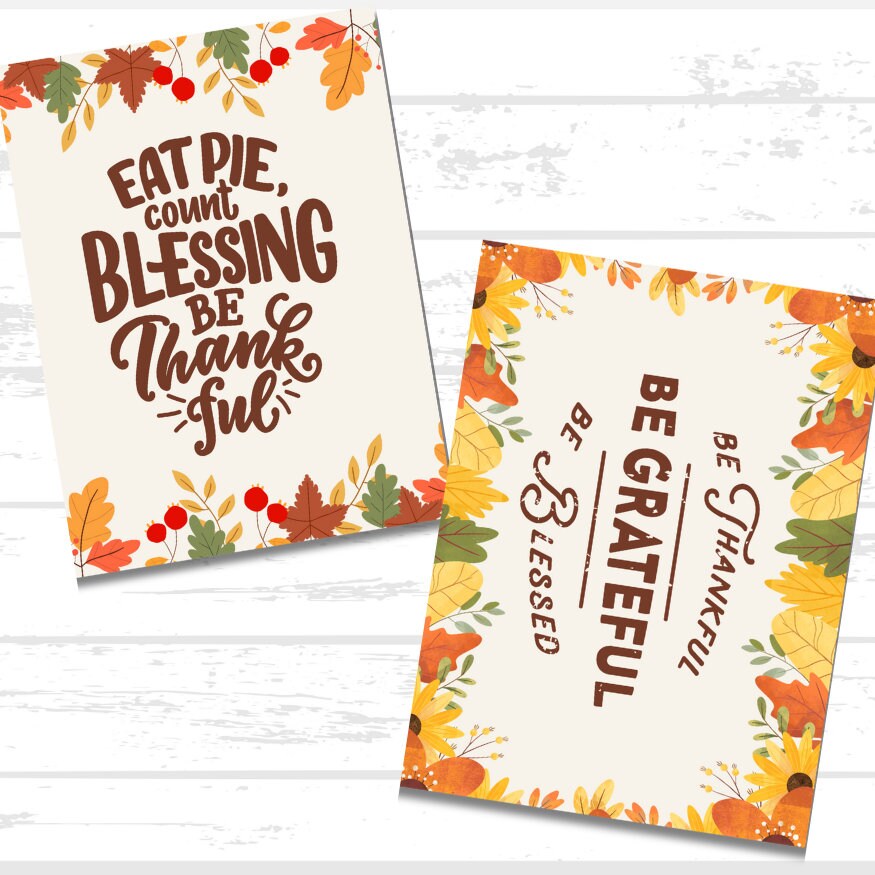 Thanksgiving Printable Paper Bundle | Grateful Thankful Blessed | Thanksgiving Wall Decor Art | Pumpkins Leaves Sunflowers | Turkey Day