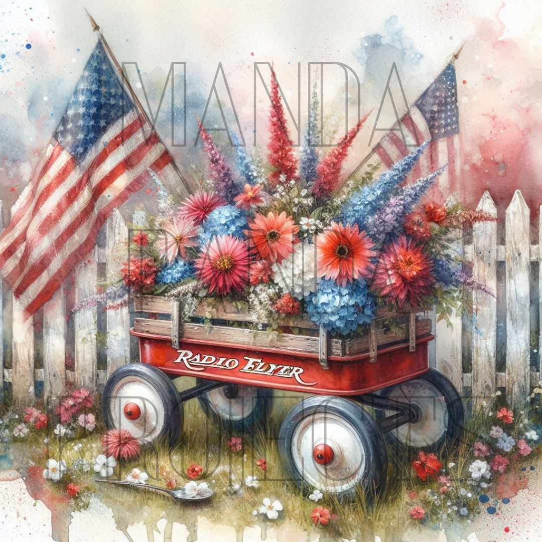 Patriotic Vintage Red Wagon Printable Bundle