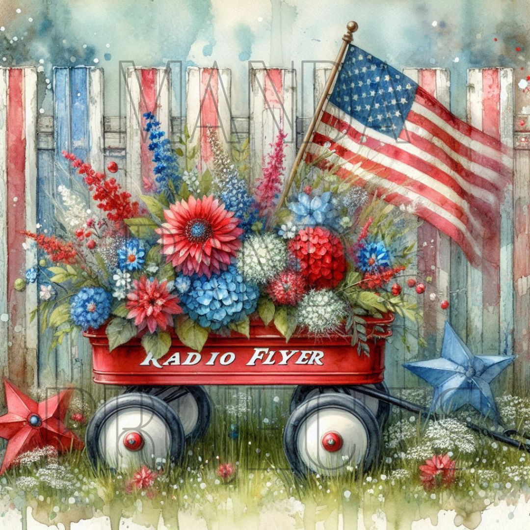 Patriotic Vintage Red Wagon Printable Bundle
