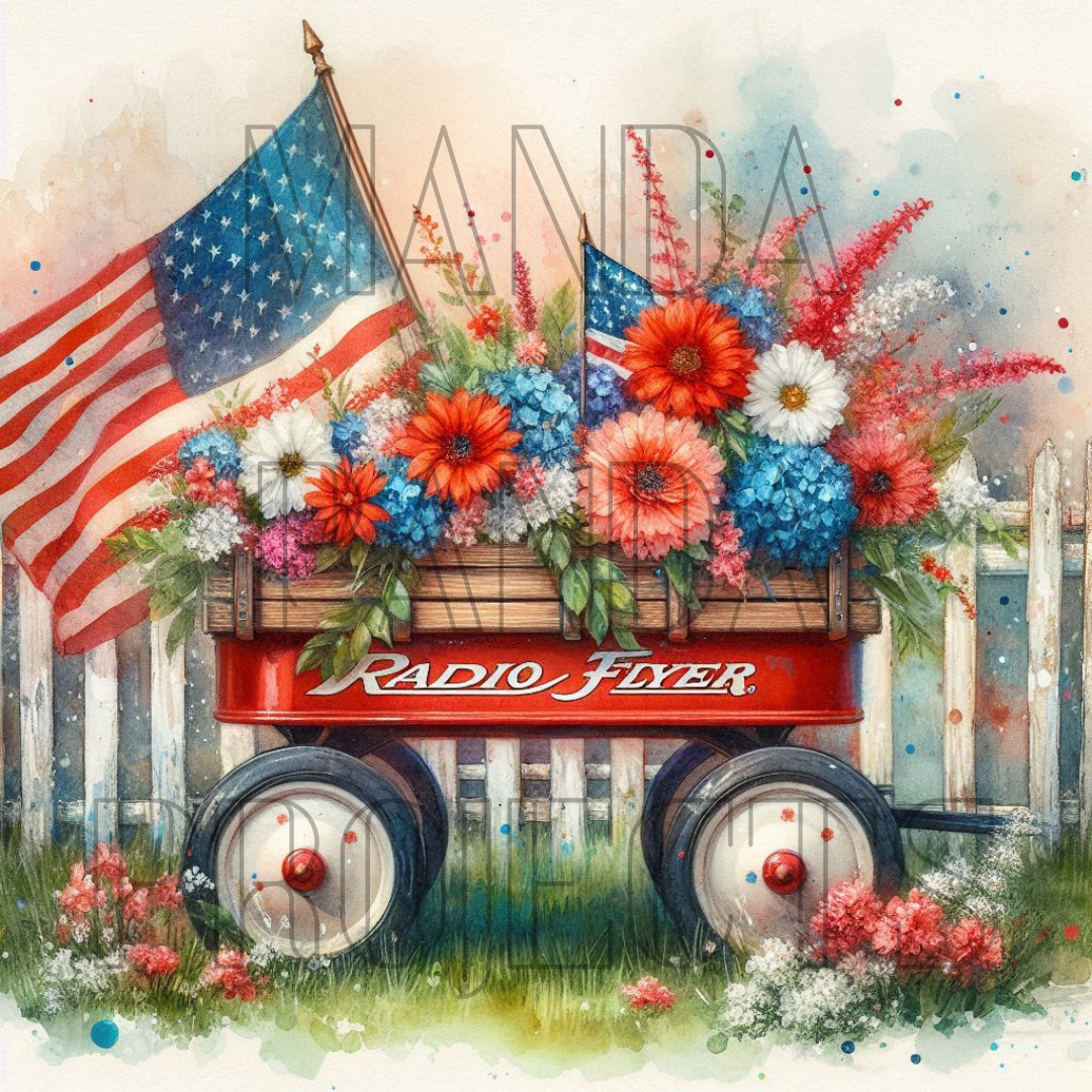 Patriotic Vintage Red Wagon Printable Bundle