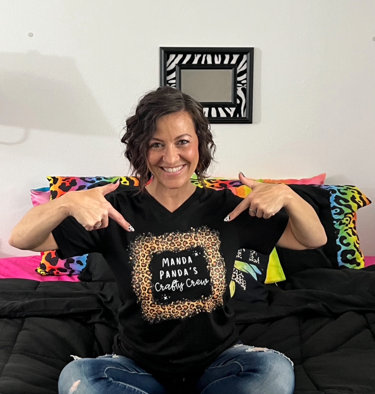 Manda Panda's Crafty Crew Jersey Short Sleeve V-Neck Tee