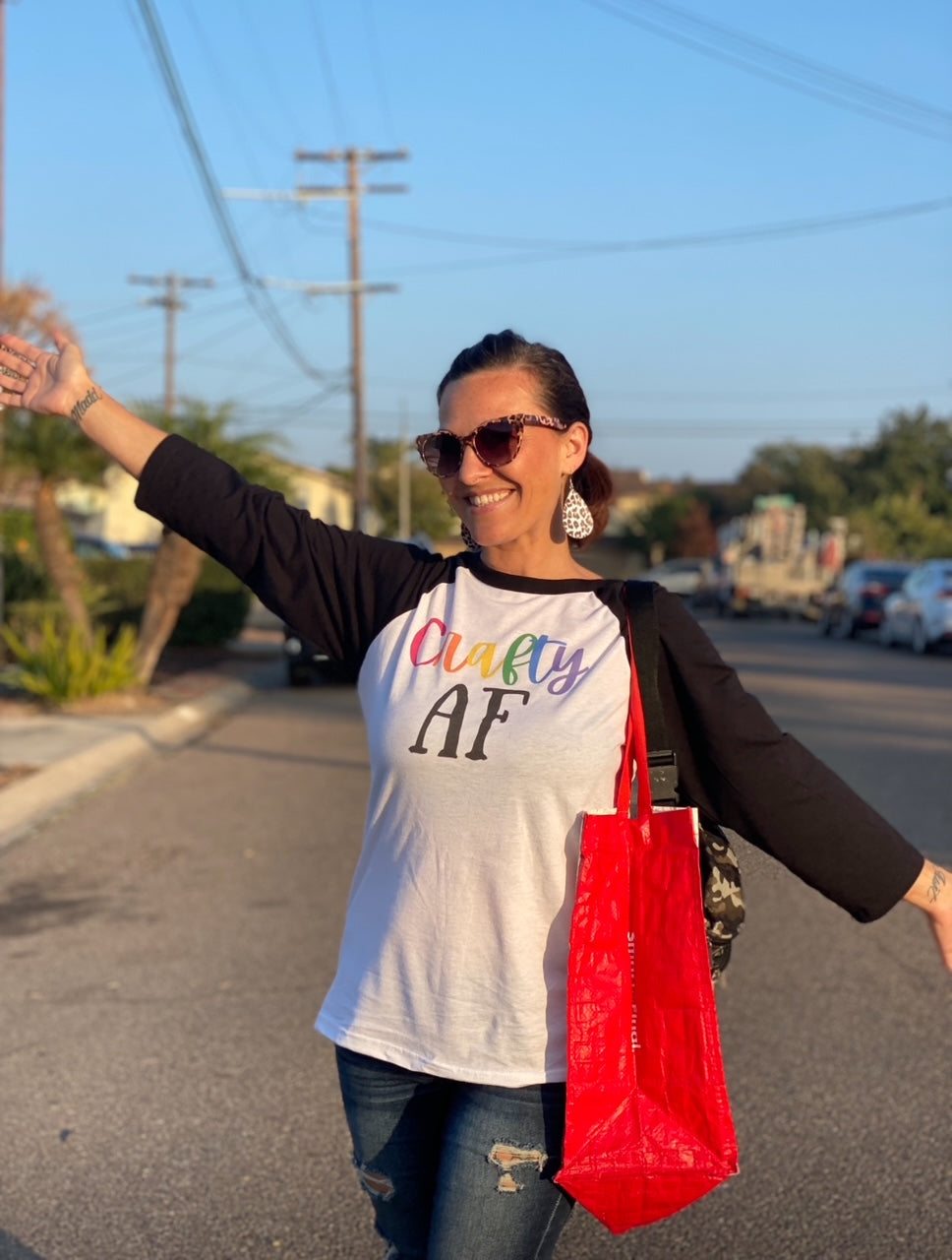 Crafty AF 3/4 Sleeve Baseball Tee | Women's Crafty Inspirational T-Shirt