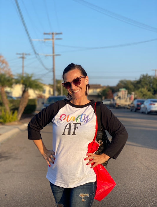 Crafty AF 3/4 Sleeve Baseball Tee | Women's Crafty Inspirational T-Shirt
