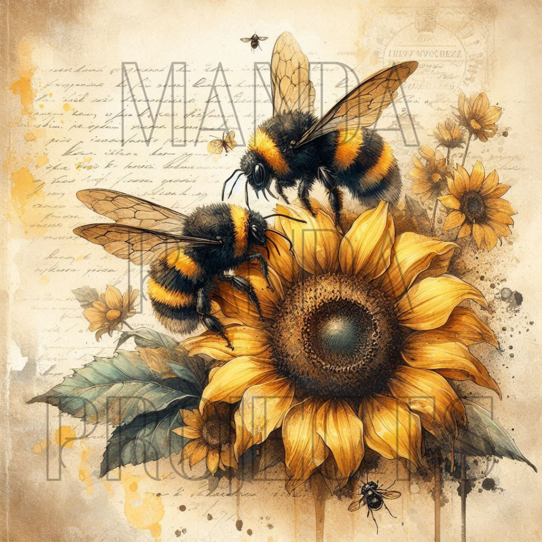 Sunflower Bee Vintage Grunge Printable Bundle