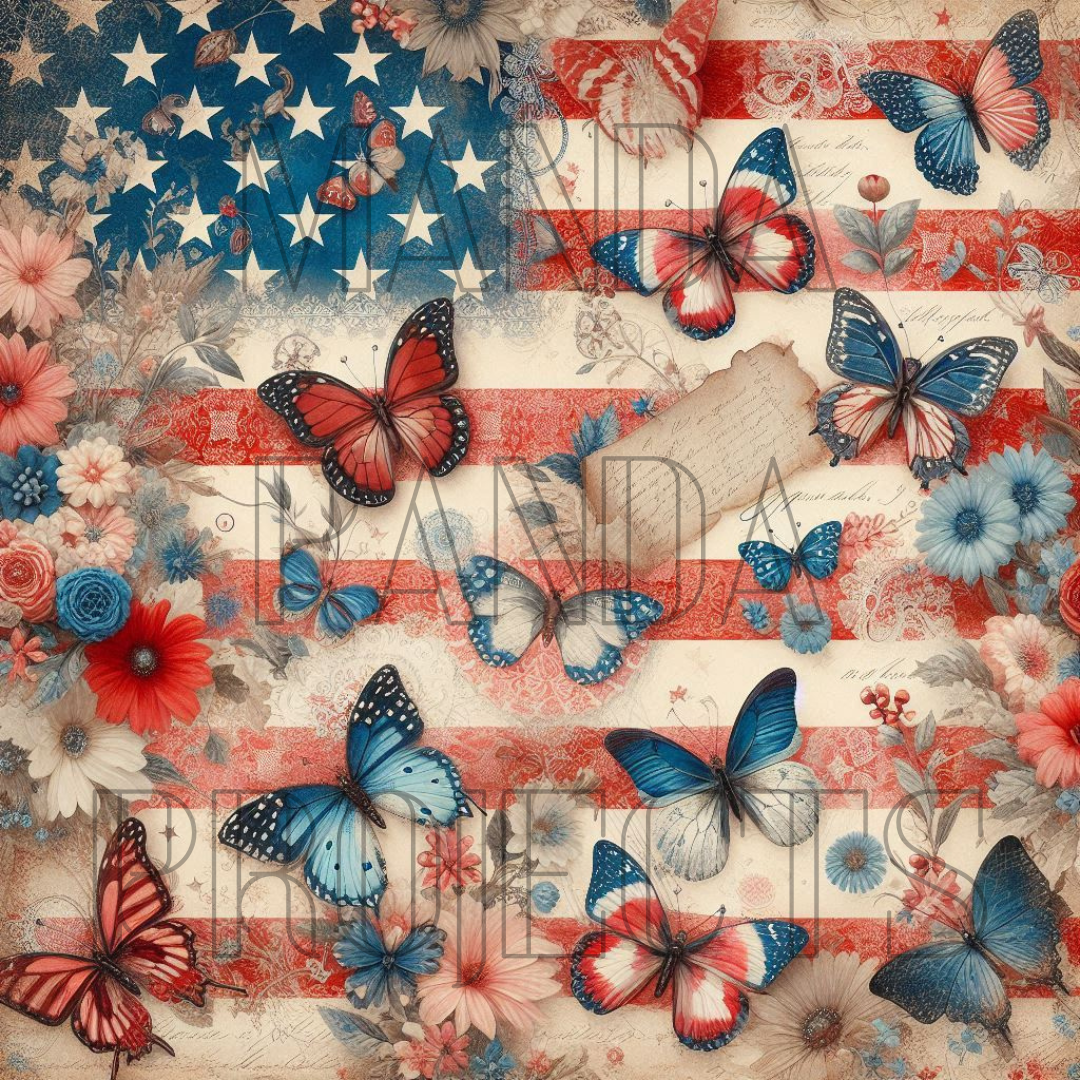Patriotic Vintage Butterflies Printable Bundle