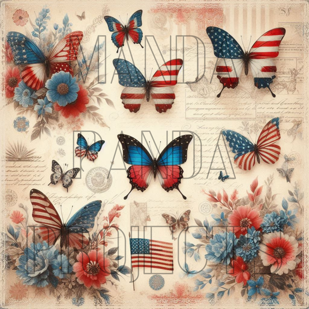 Patriotic Vintage Butterflies Printable Bundle