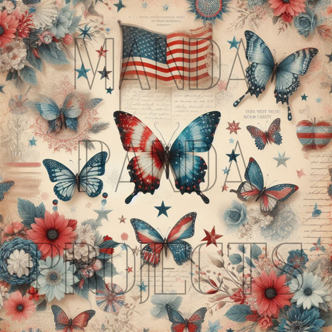 Patriotic Vintage Butterflies Printable Bundle