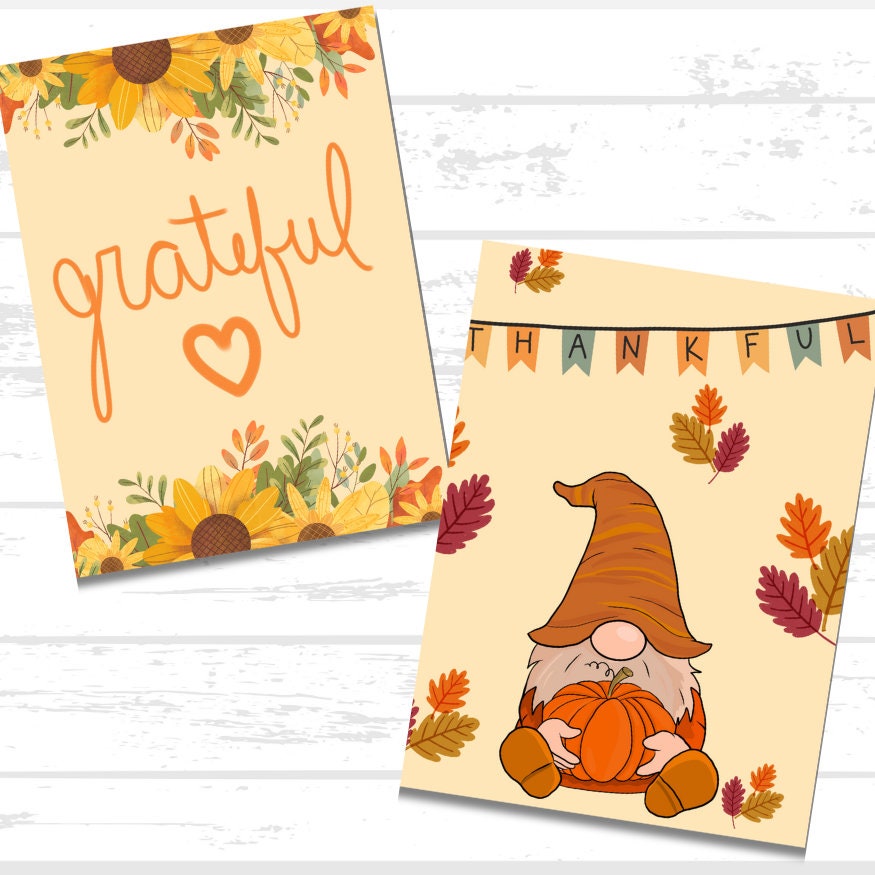 Thanksgiving Printable Paper Bundle | Grateful Thankful Blessed | Thanksgiving Wall Decor Art | Pumpkins Leaves Sunflowers | Turkey Day
