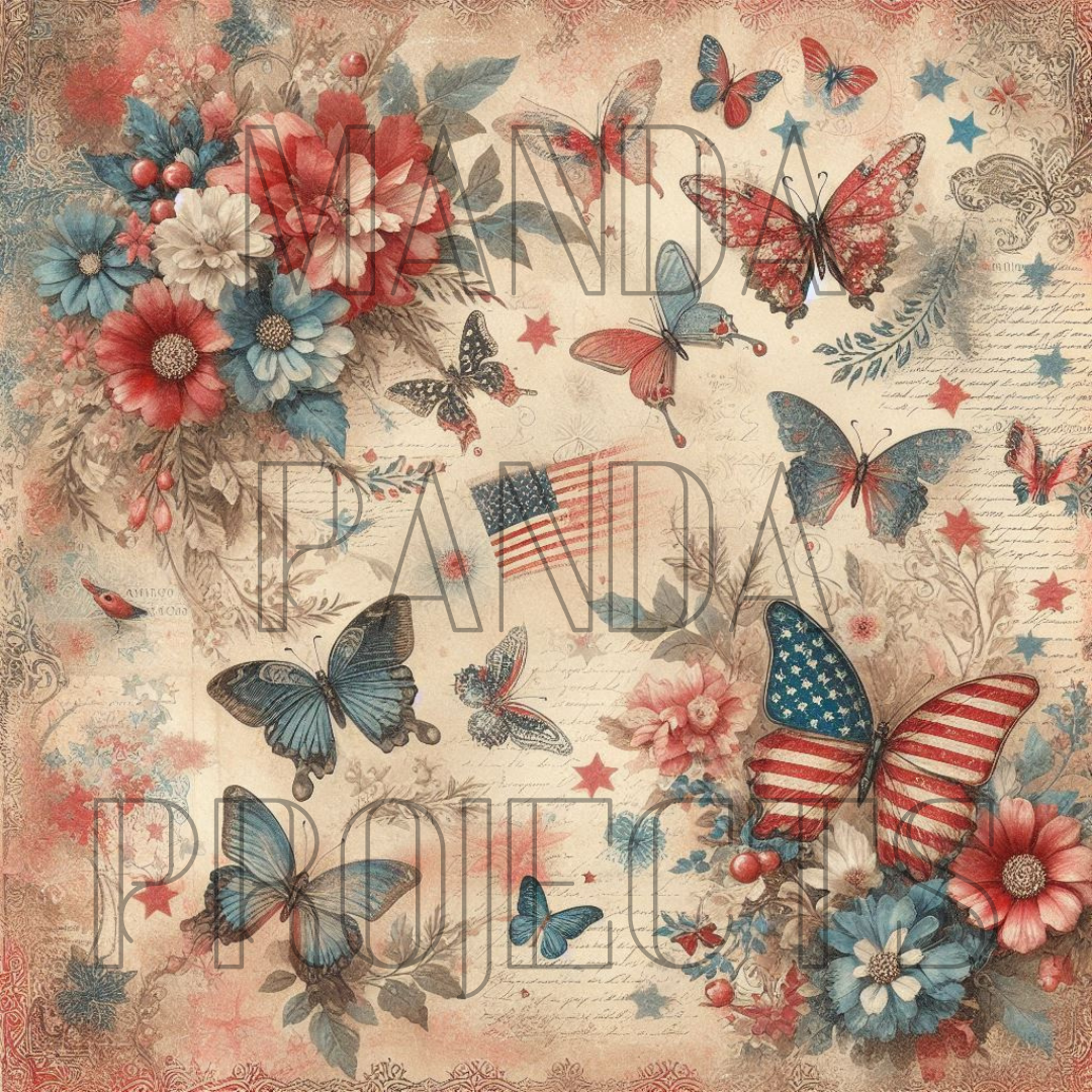 Patriotic Vintage Butterflies Printable Bundle