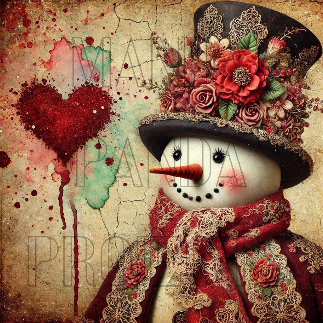 Valentines Day Vintage Snowman Printable Bundle