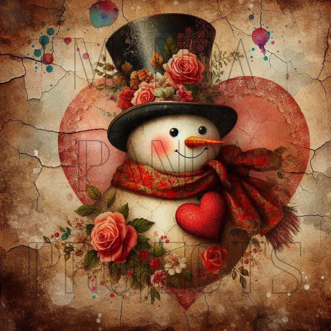 Valentines Day Vintage Snowman Printable Bundle