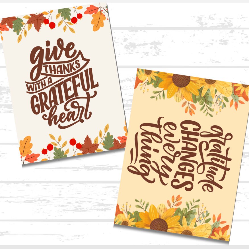 Thanksgiving Printable Paper Bundle | Grateful Thankful Blessed | Thanksgiving Wall Decor Art | Pumpkins Leaves Sunflowers | Turkey Day