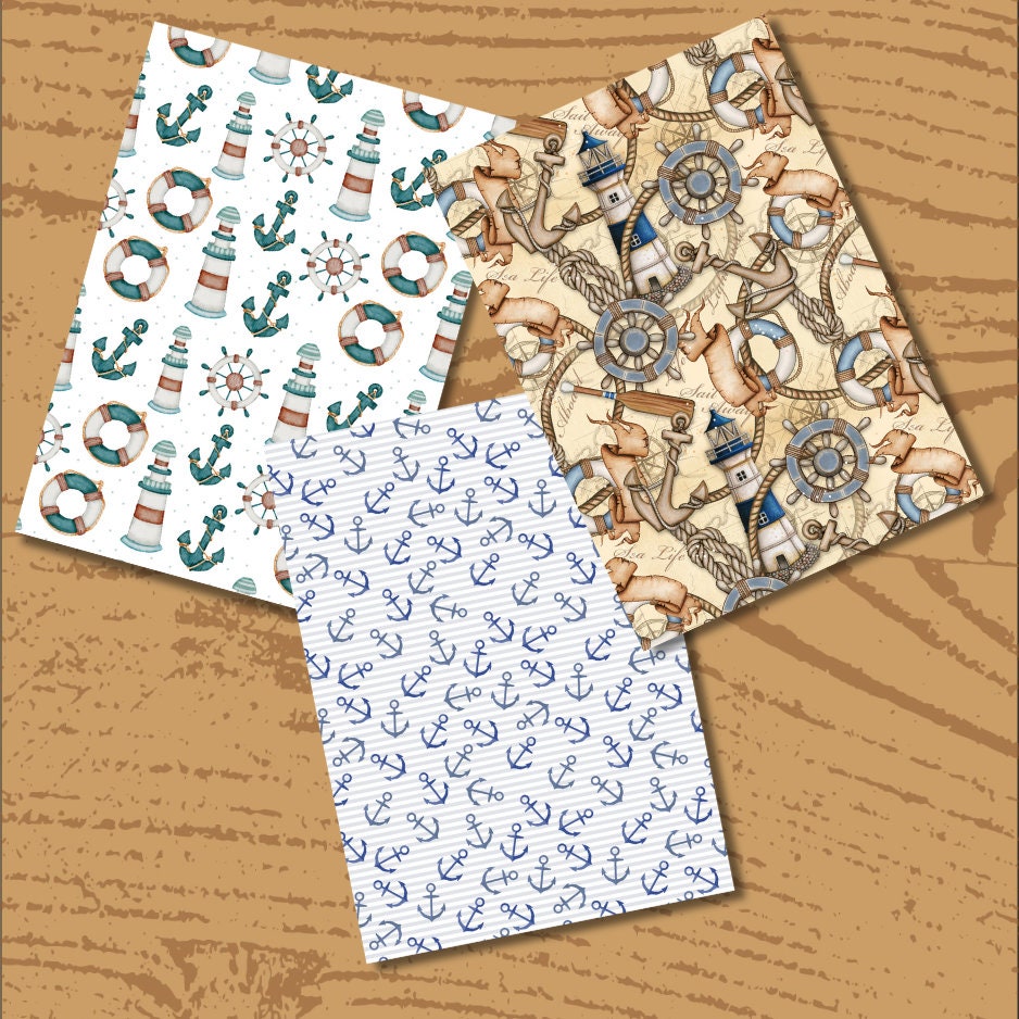 Nautical Printable & Scrapbook Paper Bundle | Coastal Beach Anchor