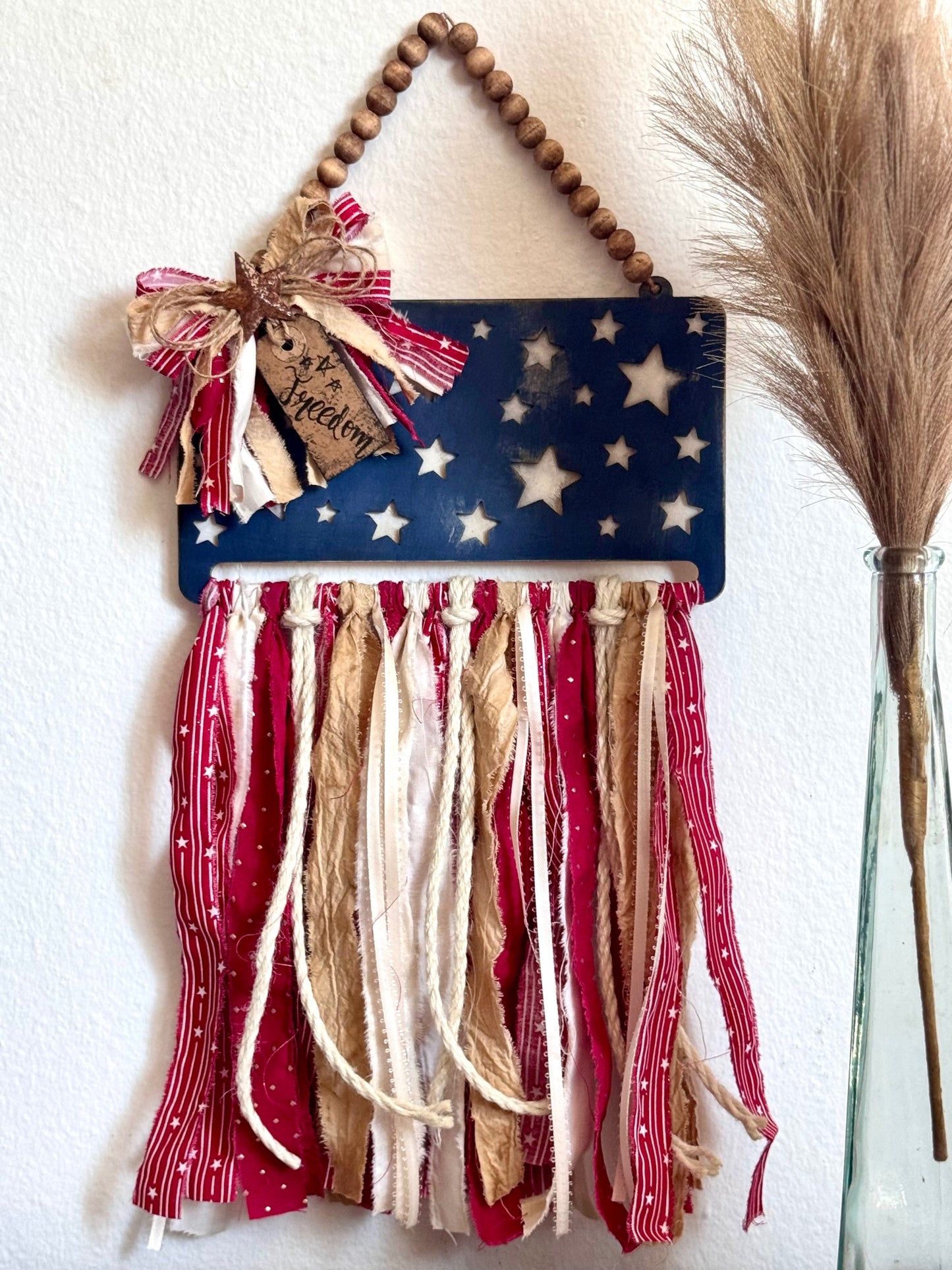 Patriotic Rag Flag Wood Cutout