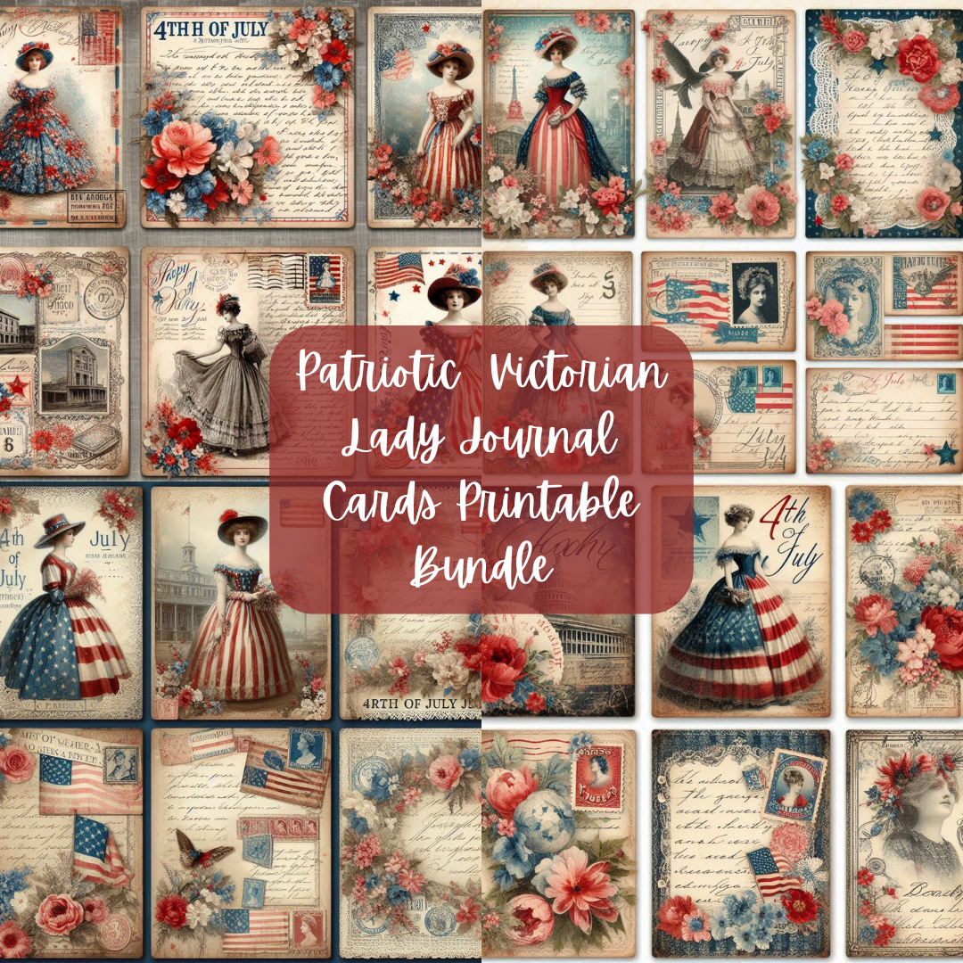 Patriotic Victorian Lady Junk Journal Cards Printable Bundle