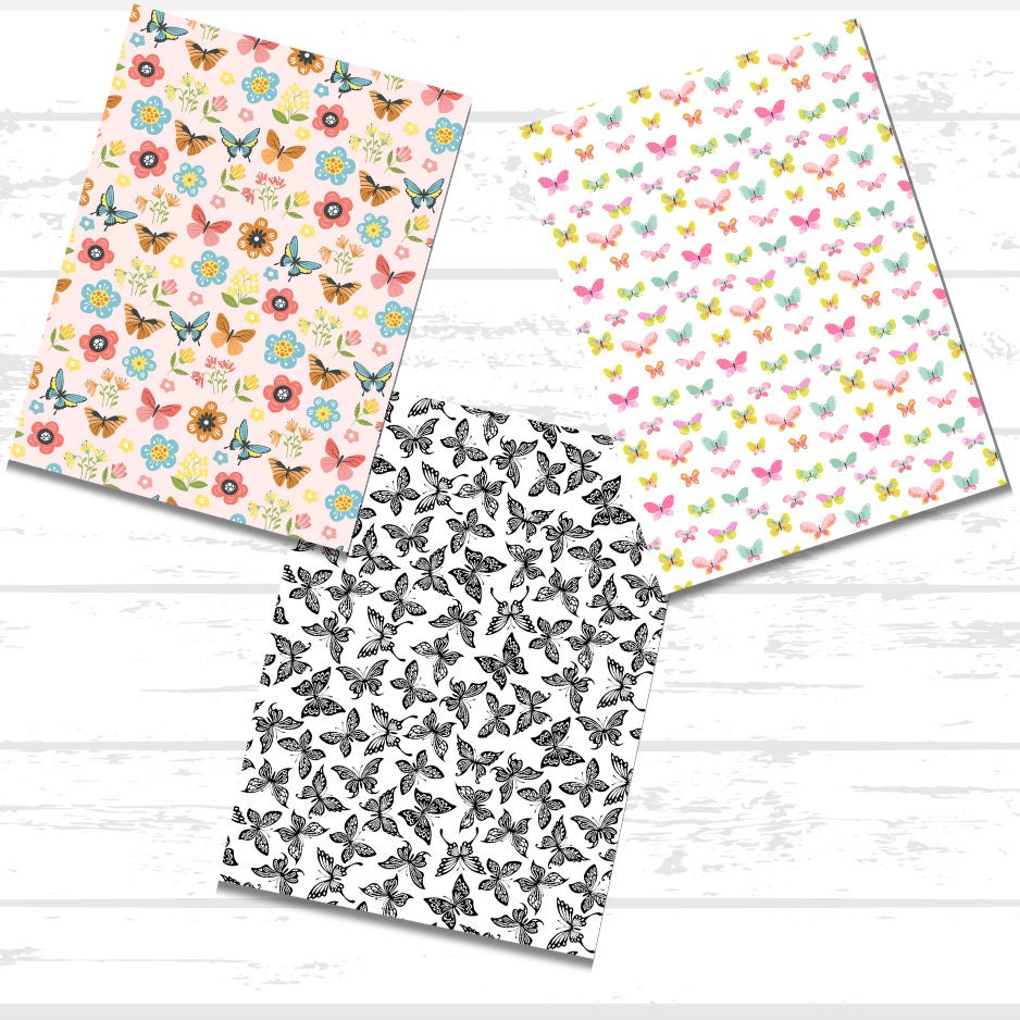 Butterfly Printable Scrapbook Paper Bundle | Spring Flowers