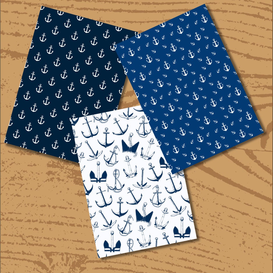 Nautical Printable & Scrapbook Paper Bundle | Coastal Beach Anchor