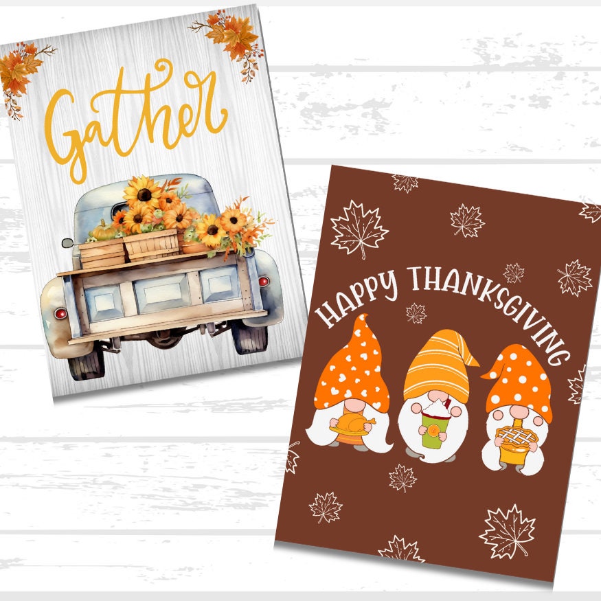 Thanksgiving Printable Paper Bundle | Grateful Thankful Blessed | Thanksgiving Wall Decor Art | Pumpkins Leaves Sunflowers | Turkey Day