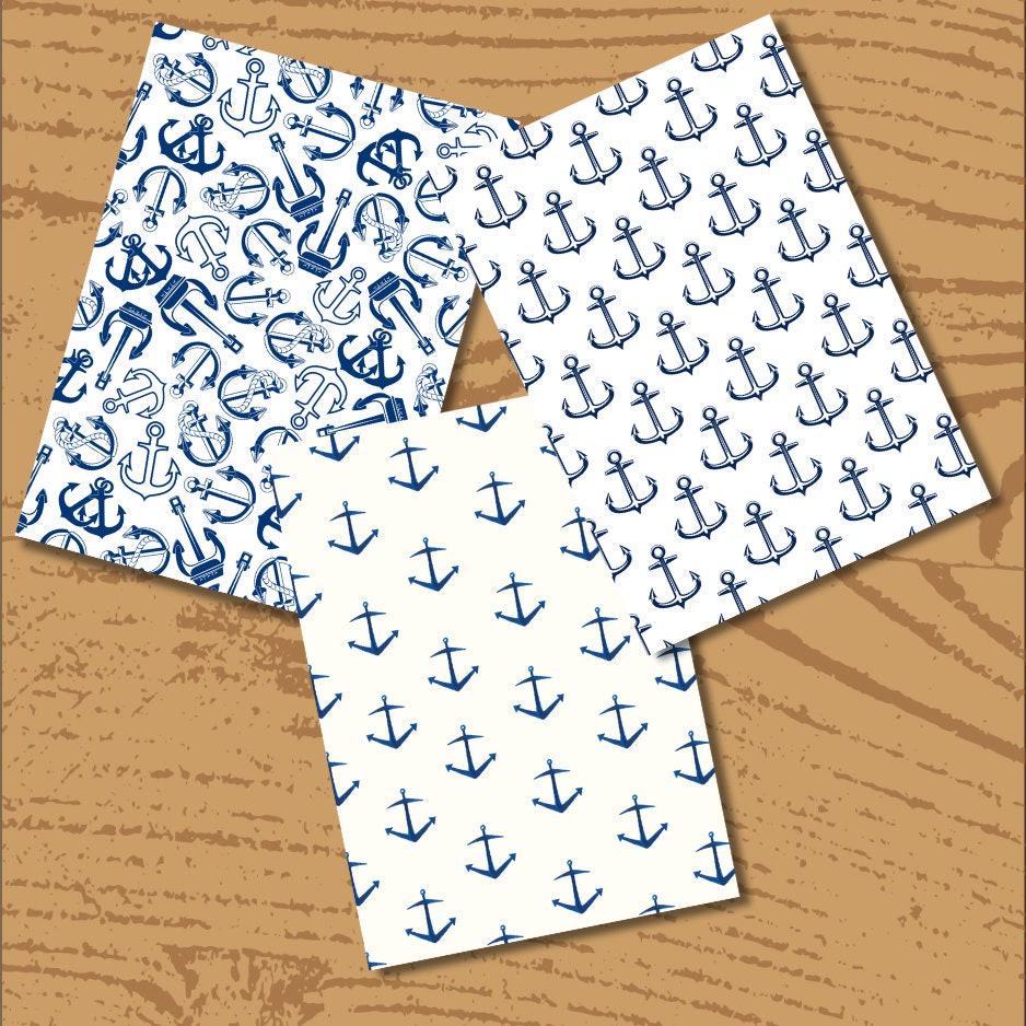 Nautical Printable & Scrapbook Paper Bundle | Coastal Beach Anchor