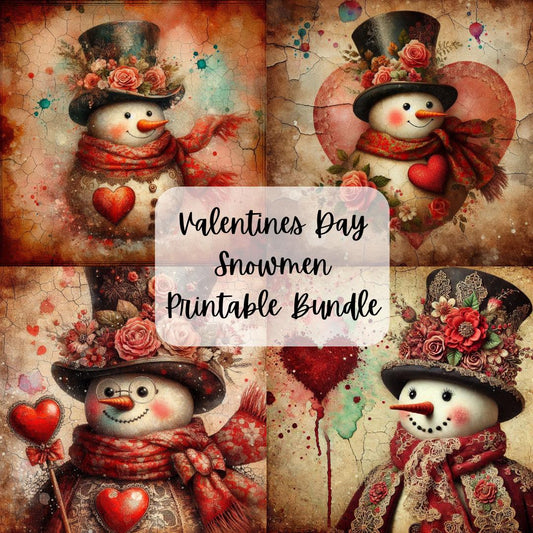 Valentines Day Vintage Snowman Printable Bundle