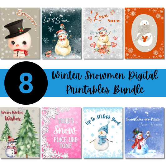 Digital Winter Snowmen Printable Paper Bundle