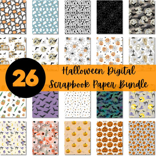 Digital Halloween Scrapbook Paper Bundle | Ghost Pumpkin Witch