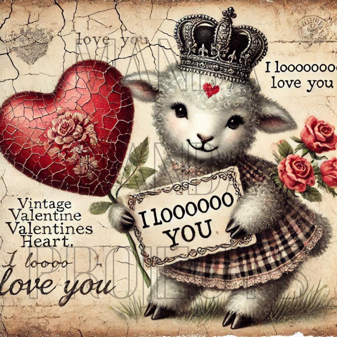 Vintage Valentines Day Lamb Printable Bundle