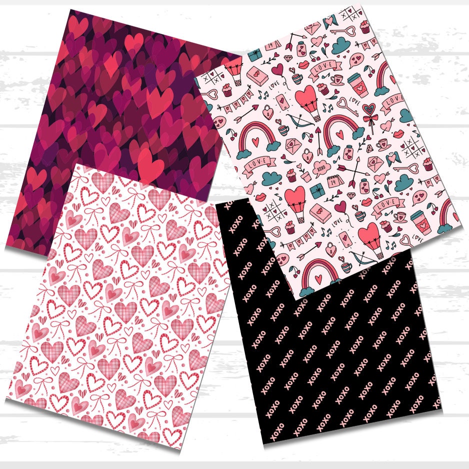 Valentines Day Scrapbook Paper Bundle | Hearts