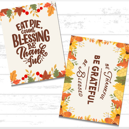 Thanksgiving Printable Paper Bundle | Grateful Thankful Blessed | Thanksgiving Wall Decor Art | Pumpkins Leaves Sunflowers | Turkey Day
