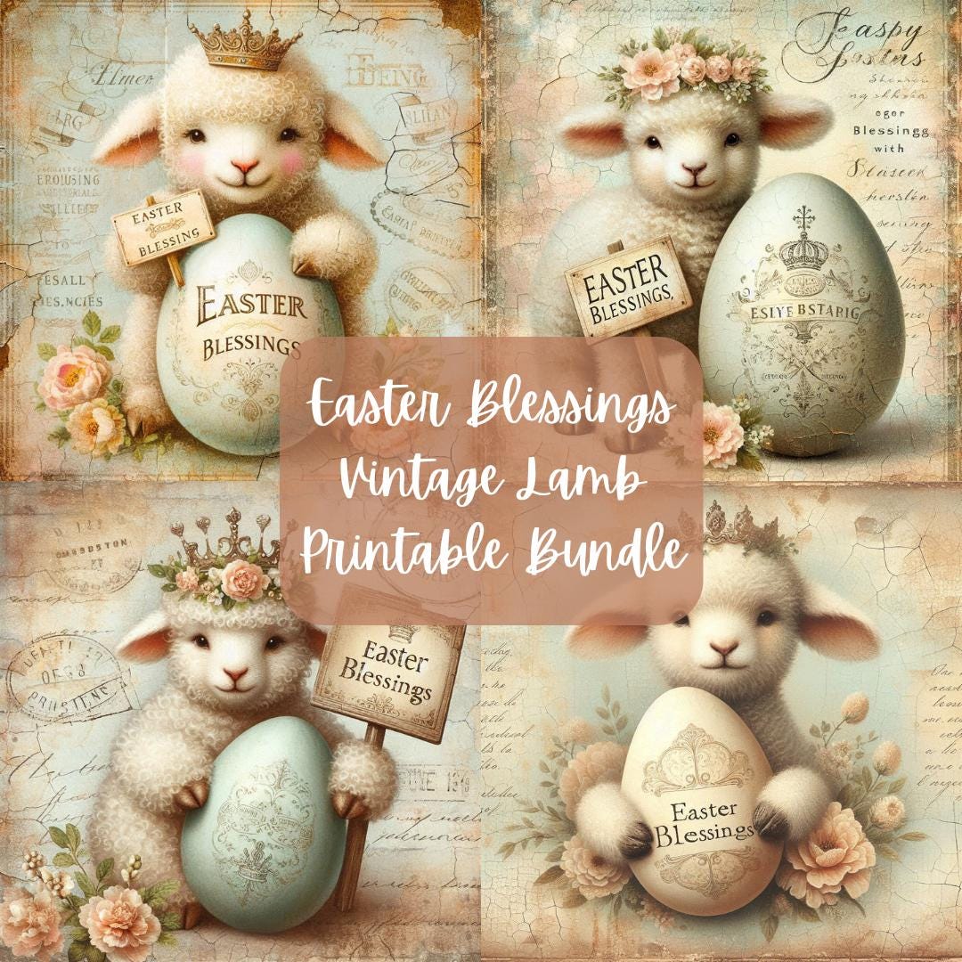 Easter Blessings Vintage Lamb Printable Bundle