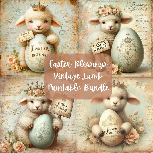 Easter Blessings Vintage Lamb Printable Bundle