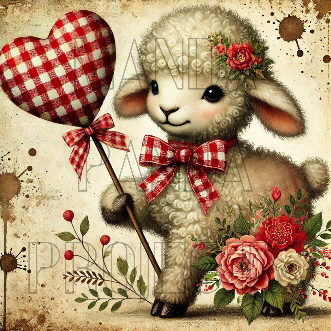 Valentines Day Primitive Heart Lamb Printable Bundle