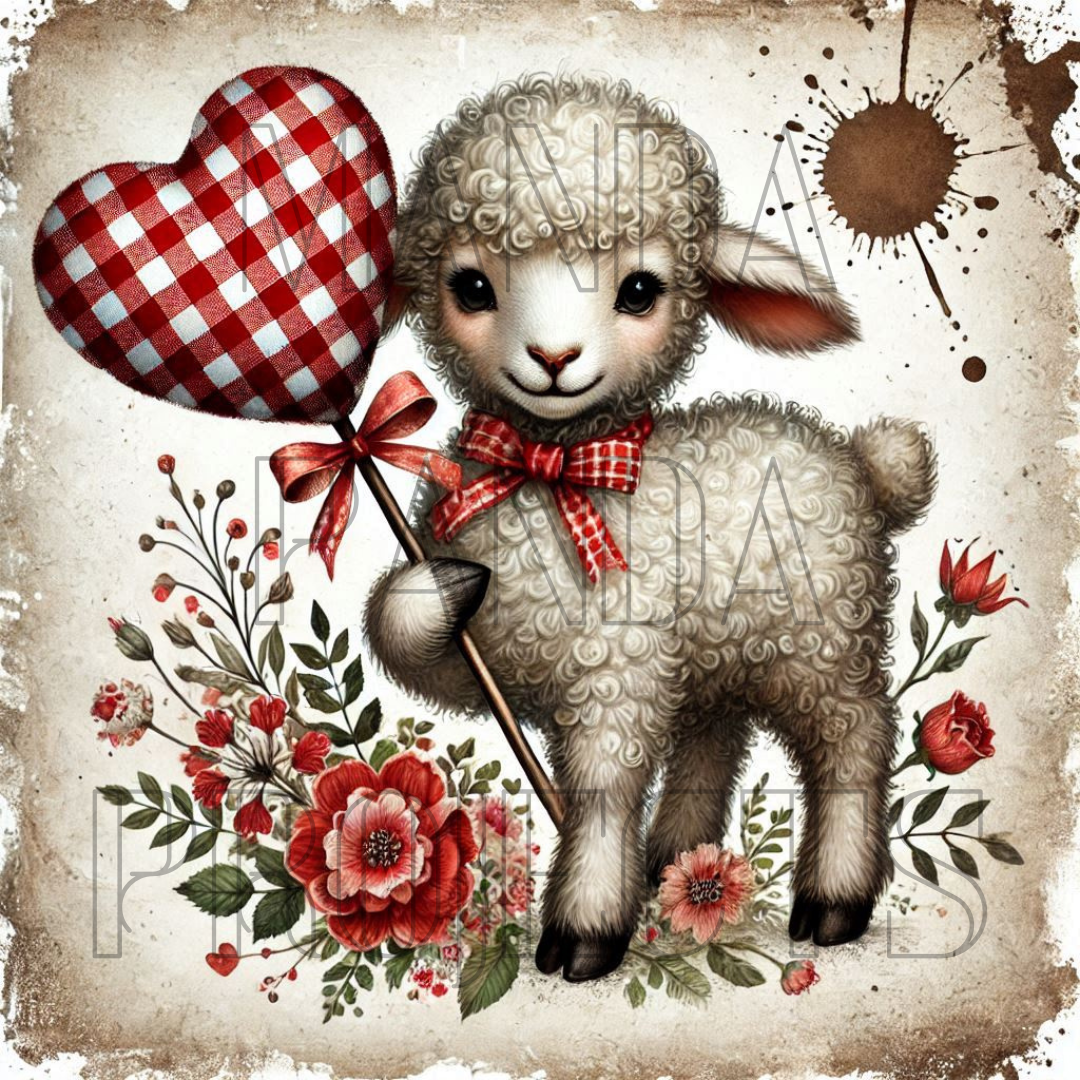 Valentines Day Primitive Heart Lamb Printable Bundle