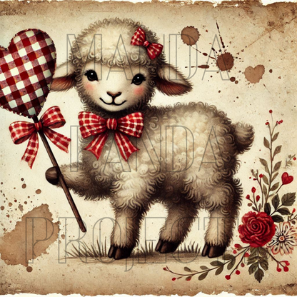 Valentines Day Primitive Heart Lamb Printable Bundle