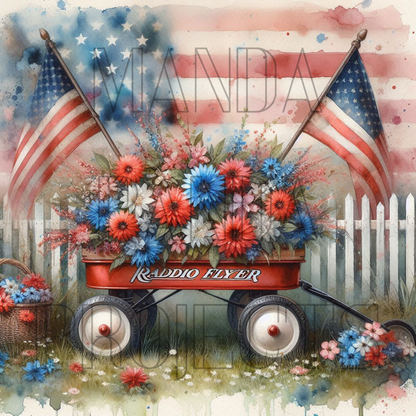 Patriotic Vintage Red Wagon Printable Bundle