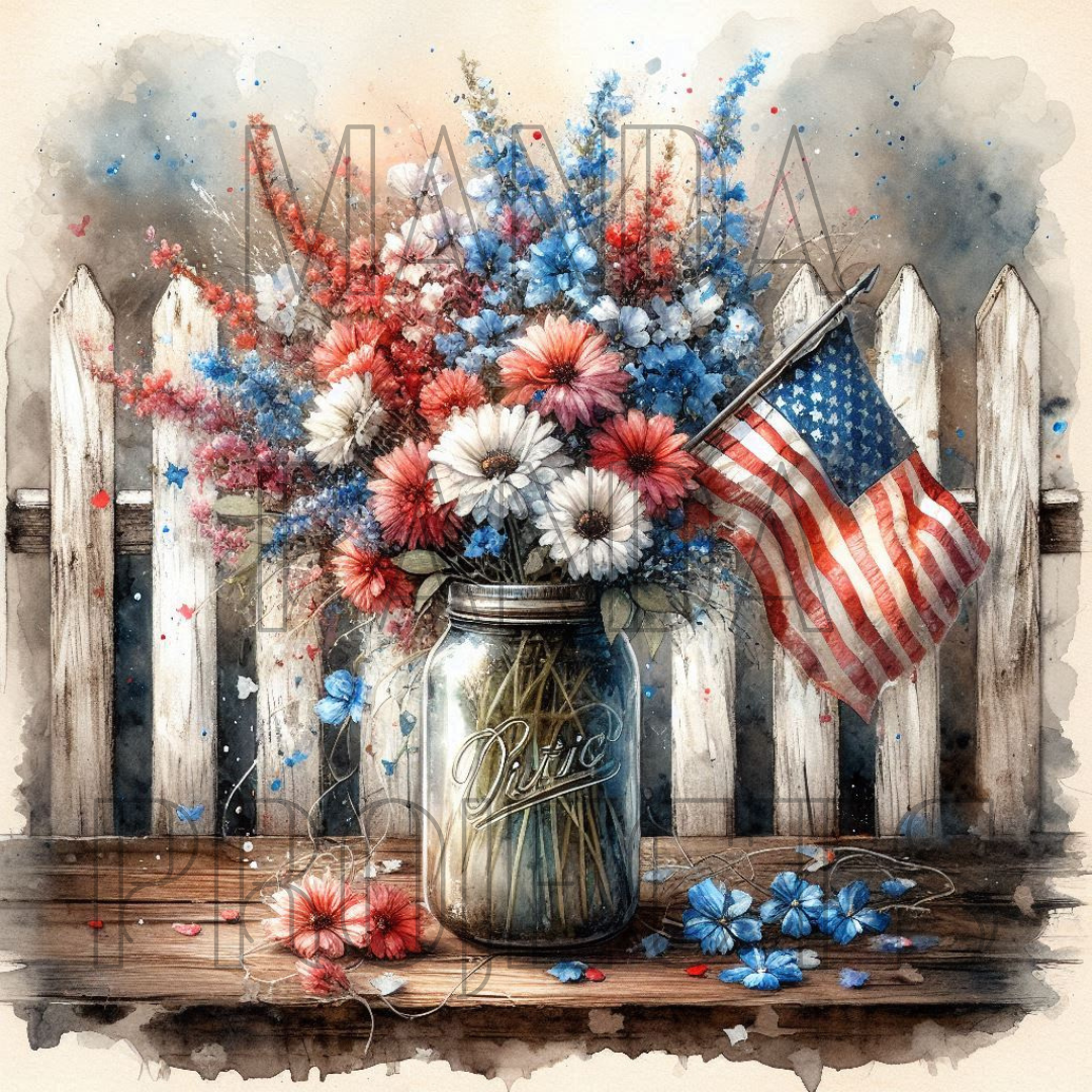 Patriotic Floral Mason Jar Printable Bundle