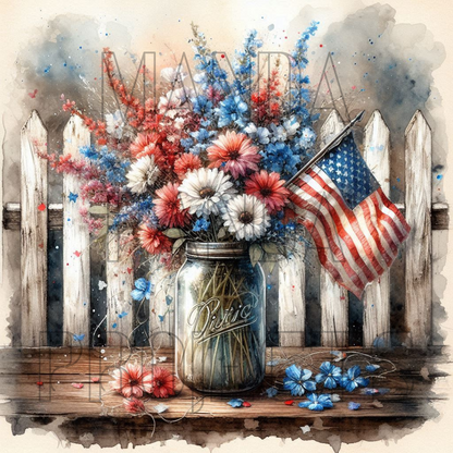 Patriotic Floral Mason Jar Printable Bundle