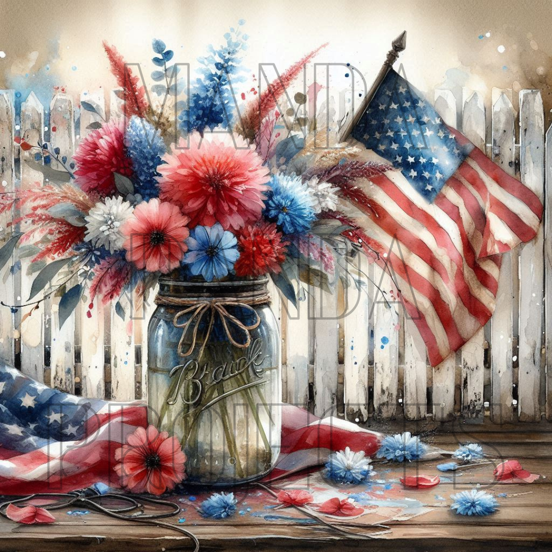 Patriotic Floral Mason Jar Printable Bundle