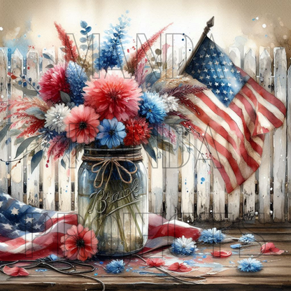 Patriotic Floral Mason Jar Printable Bundle