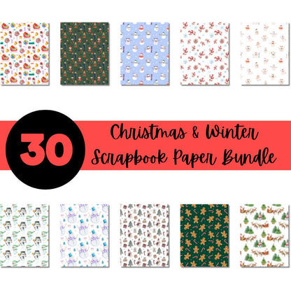 Christmas Printable Scrapbook Paper Bundle | Winter