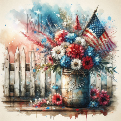 Patriotic Floral Mason Jar Printable Bundle