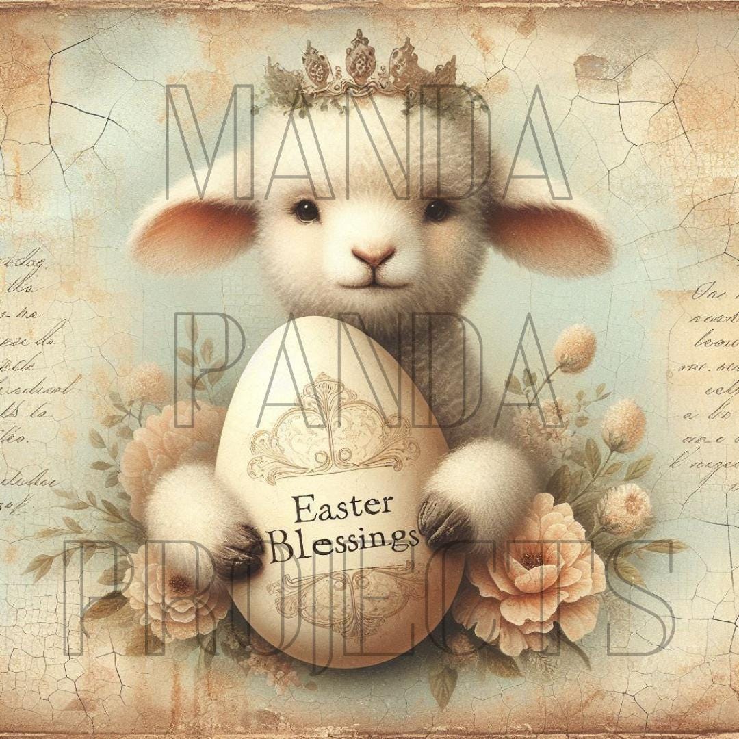 Easter Blessings Vintage Lamb Printable Bundle