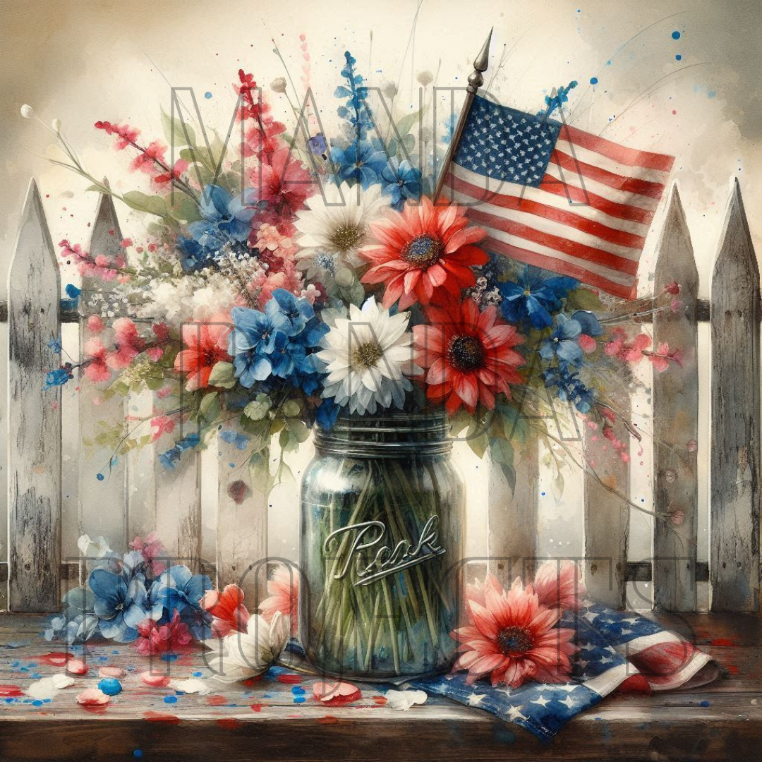 Patriotic Floral Mason Jar Printable Bundle