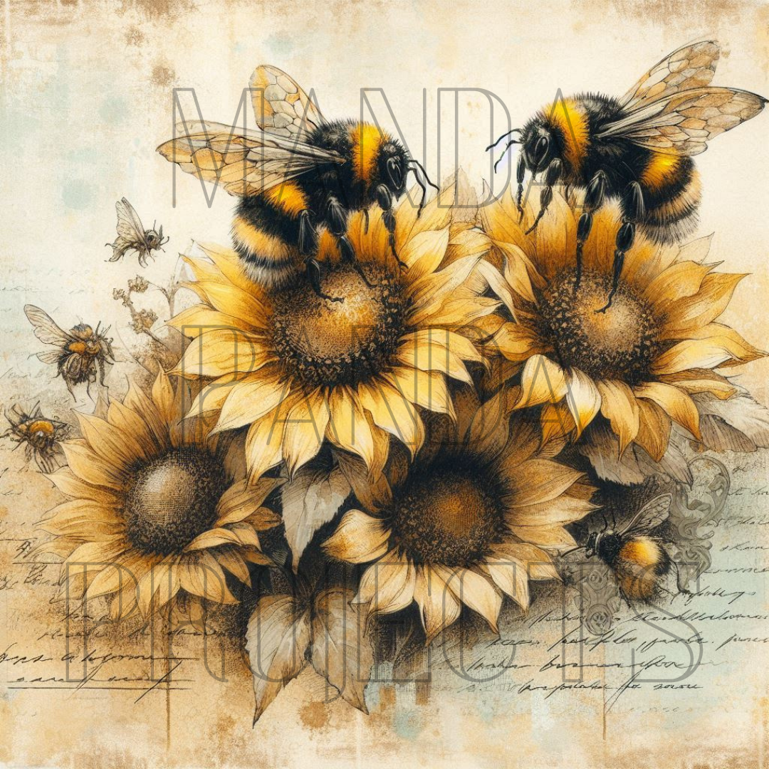 Sunflower Bee Vintage Grunge Printable Bundle