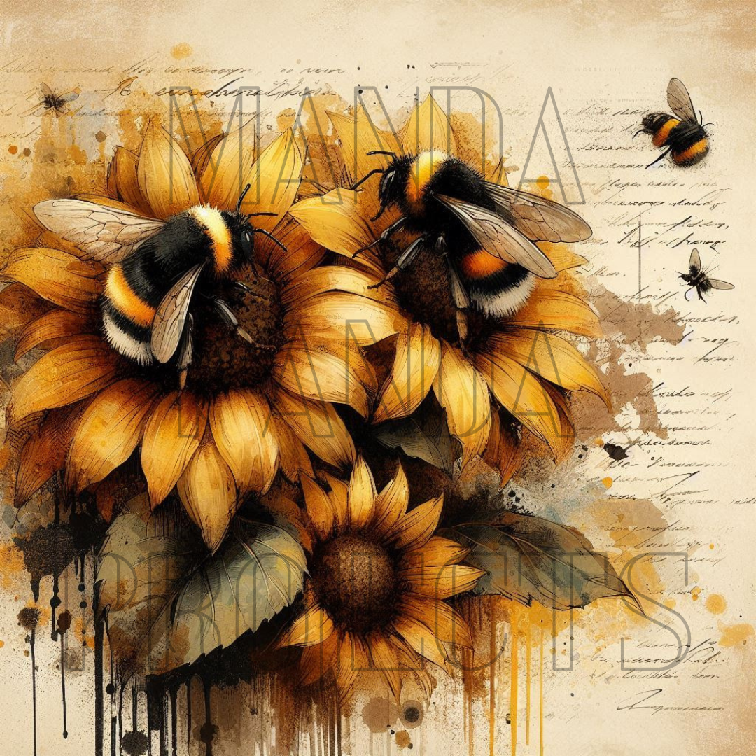 Sunflower Bee Vintage Grunge Printable Bundle