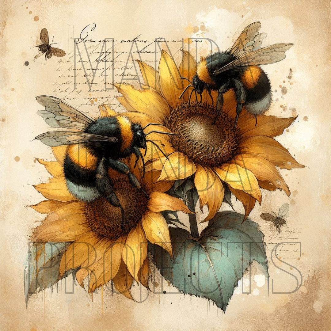 Sunflower Bee Vintage Grunge Printable Bundle