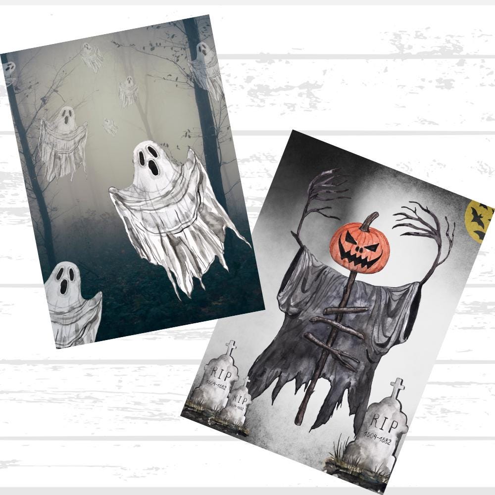 Digital Cute n' Creepy Halloween Printable Paper Bundle