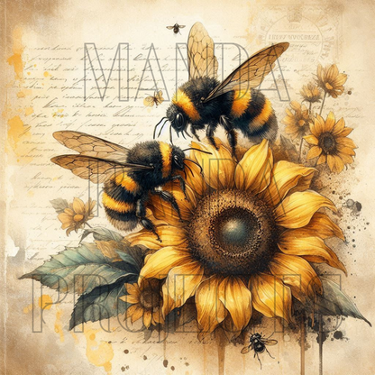 Sunflower Bee Vintage Grunge Printable Bundle