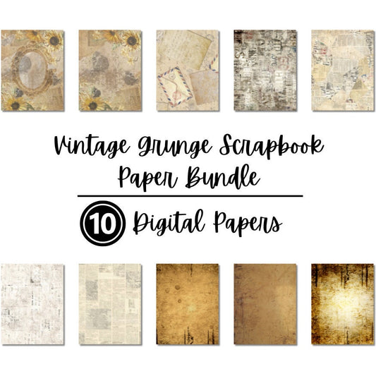 Digital Vintage Grunge Printable Scrapbook Paper Bundle