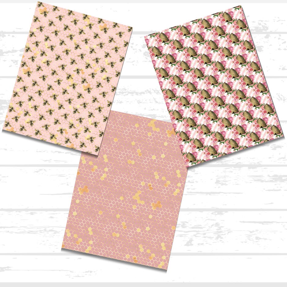 Bee Printable Scrapbook Paper Bundle | Honeycomb Beehive Honey Jar Bumblebee